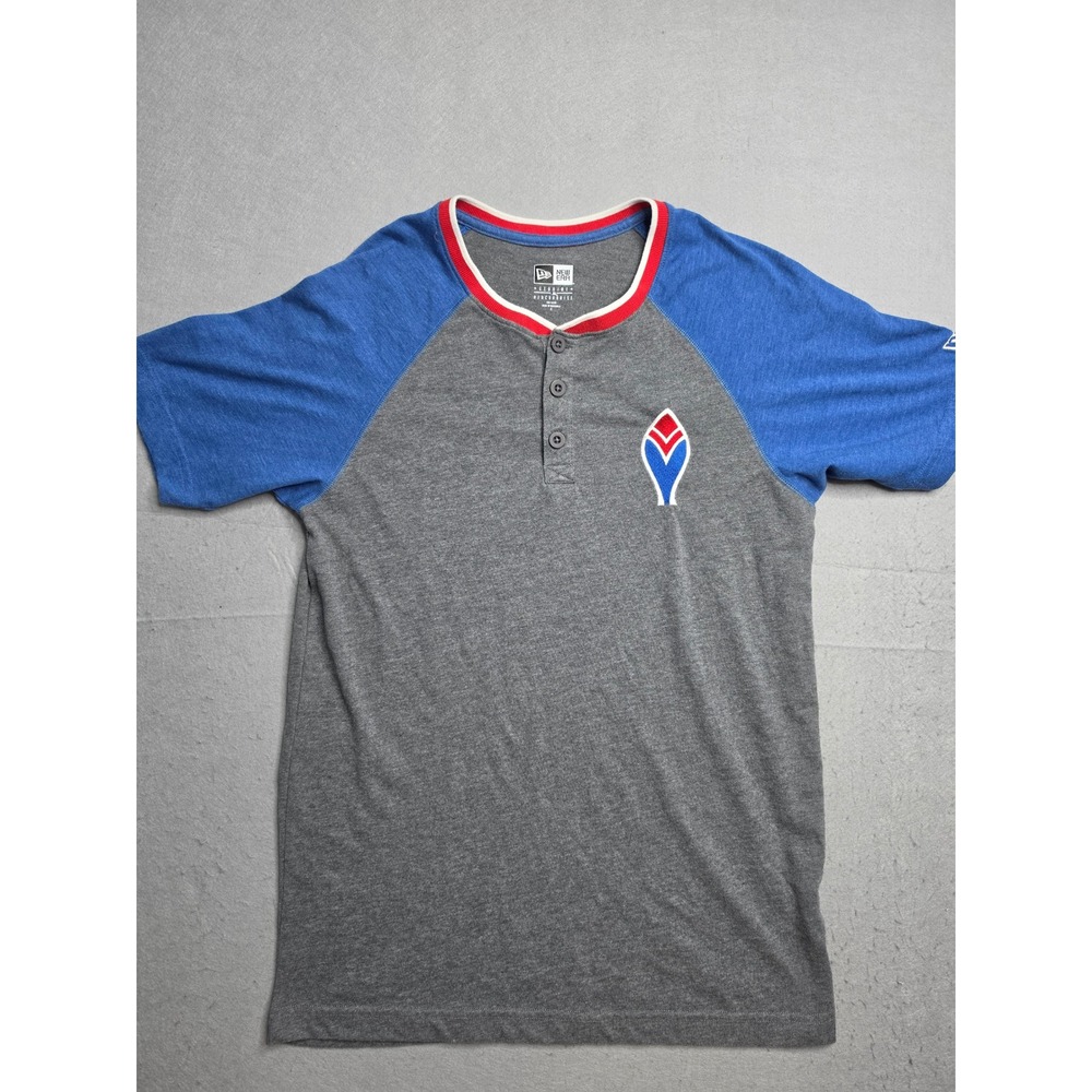 New Era Atlanta Braves Baseball Shirt Men's Small Gray Raglan Sleeve Henley Neck